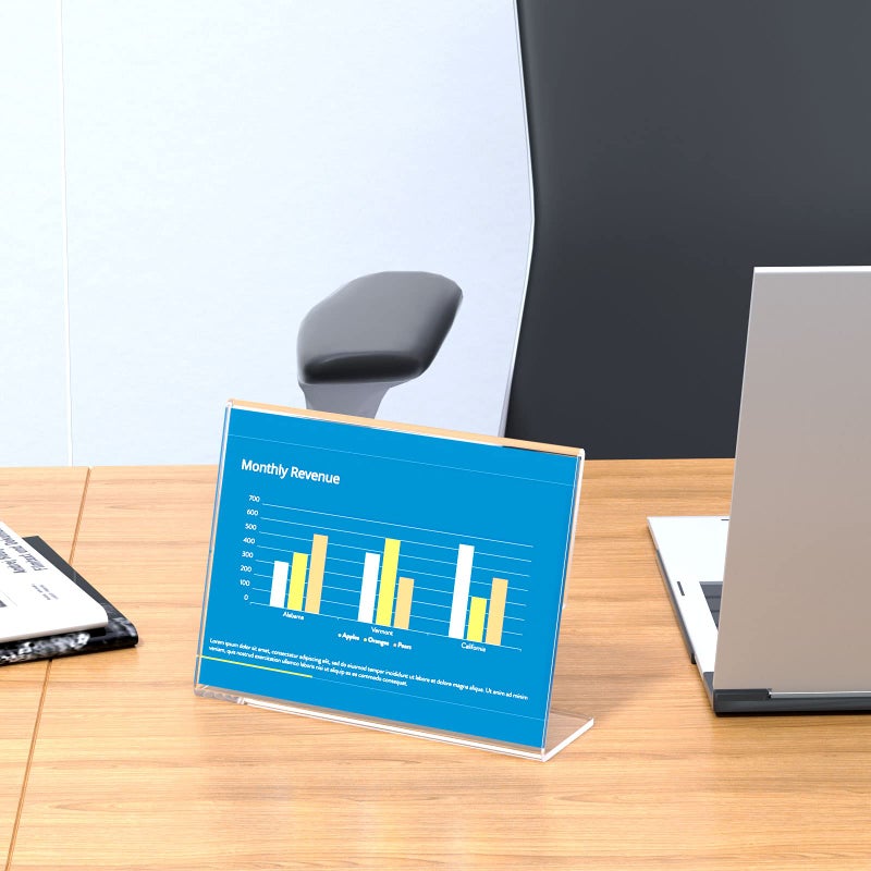 NIUBEE Slanted Back Acrylic Sign Holder 7 x 5 Inches, Clear Plastic Sign Holder Paper Display Table Stand for Office, Store, Restaurant -Horizontal (6 Pack) - Image 5